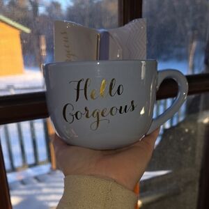Gold and Lavender 'Hello Gorgeous' Mug